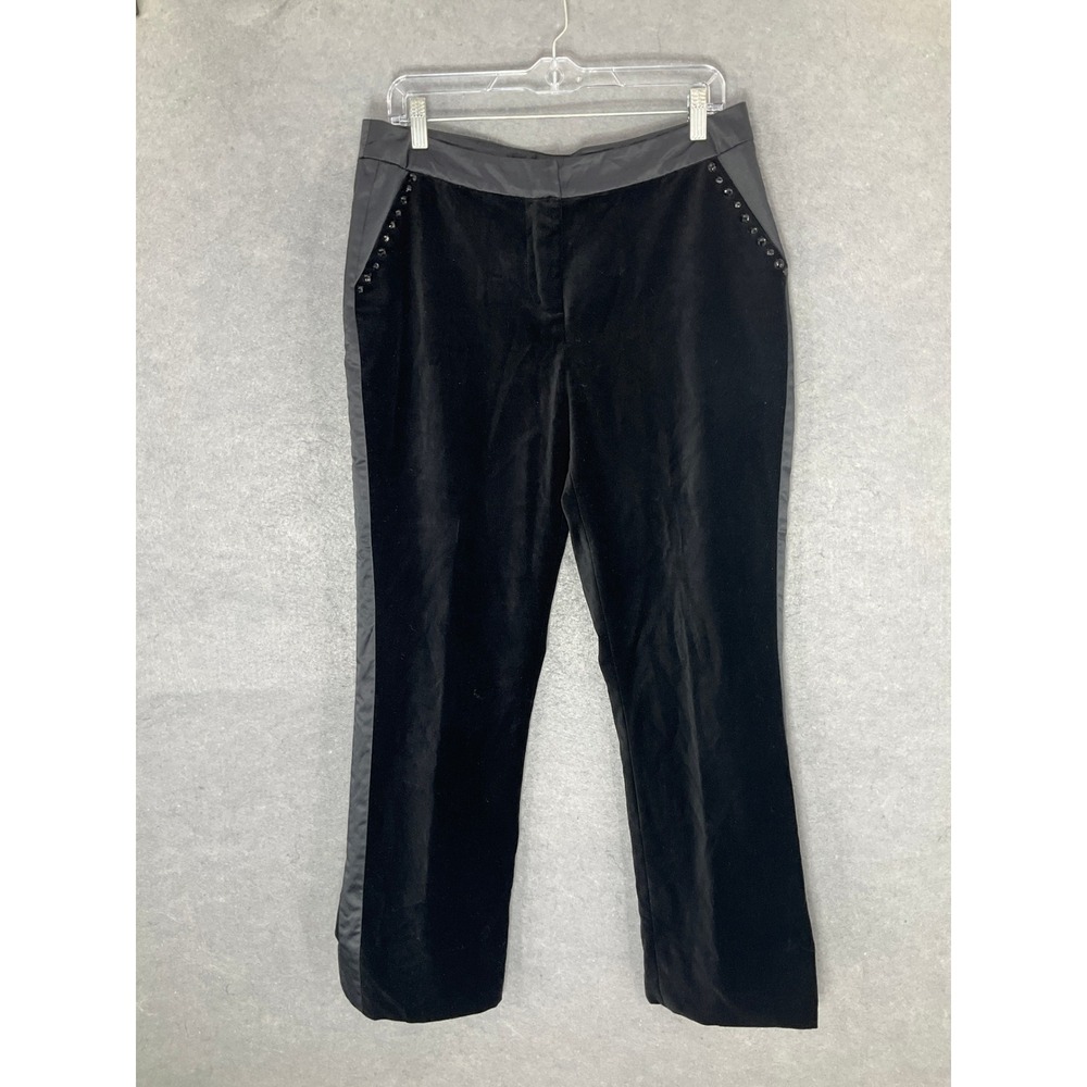 Reba Tux Style Velvet Pants Black Embellished Trim Career Cocktail Party Sz 10